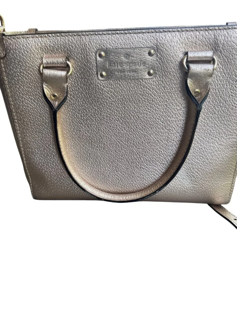 Kate Spade Gold Metallic Pebbled Leather Tote Satchel Crossbody Bag.